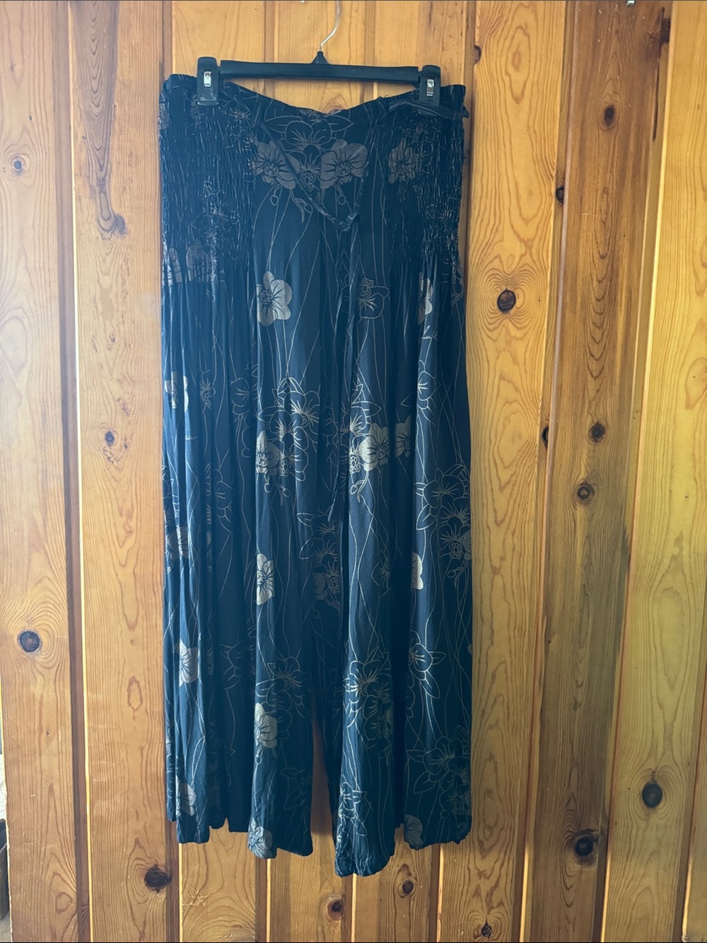 Living Hula Wide-Leg Black Floral Pants with Smocked Waist